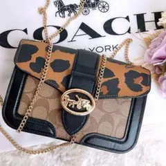 極美品☆COACHコーチ 2wayチェーンショルダーバッグ レオパード レザーのサムネイル