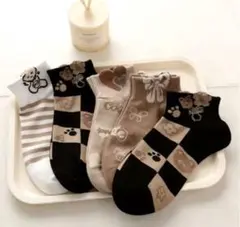 動物柄とストライプのソックス5足セット