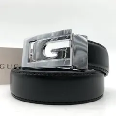 ✨極美品✨グッチ ベルト G金具 シルバー金具 ロゴ刻印 メンズ ブラック