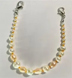 【No.195】ハンドメイド羽織紐　淡水パール　オレンジ　白