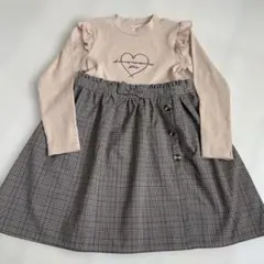 チェック柄ワンピース 長袖 フリル付き
