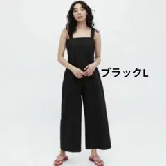 UNIQLO リネンブレンド　サロペット　L 黒　オールインワン　ユニクロのサムネイル