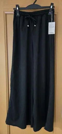 ブラック ワイドパンツ ドローストリング