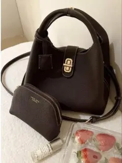 ダークブラウン フェイクレザー ハンドバッグ