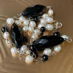 シルバーと淡水パールのロングネックレス　925刻印あり　天然石ジャスパー