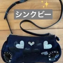 美品 】シンクビー バッグ 黒赤 花柄 スパンコール ビーズ ワン 