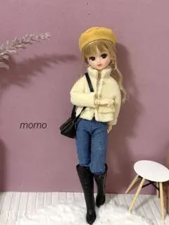 22cmドール服 ボアジャケット♡韓国っぽコーデ♡3点セット