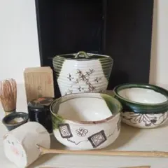【茶道具セット】黒棚 水指 茶碗 抹茶茶碗 薄茶器 蒔絵 お稽古 入門用
