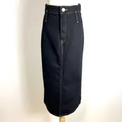 美品 ZARA デニム ロングスカート XS 黒 ハイウエスト バックスリット