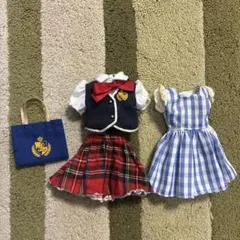 リカちゃん服セット 制服風コーデ＆ギンガムチェックワンピ