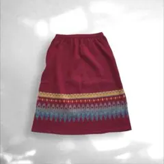 ニットスカート タイト 北欧柄 ジャガード レッド ひざ丈 レディース