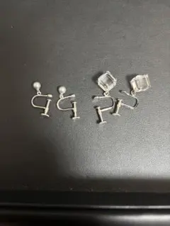 ヴィンテージ イヤリング 2点セット シルバーカラー パール風 クリアストーン