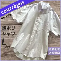 courrèges クレージュ メンズ半袖 綿ポリシャツ 古着 無地シャツ／L