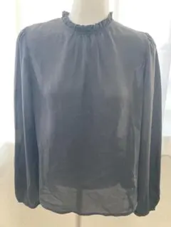 フリルネック長袖ブラウス　黒　シフォン　SHEIN