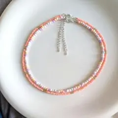 ビーズ重ね付けチョーカー・ネックレス　ハンドメイド
