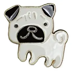 パグ　ブルドッグ　犬　バッジ　ブローチ　ピンバッジ　ピンズ　ラペルピン　白色