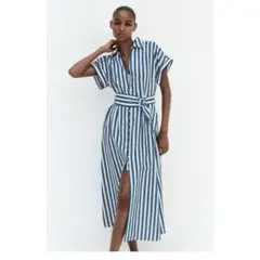 ストライプリネンブレンドワンピース (ZARA)