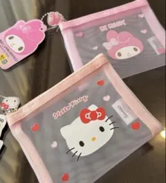 【韓国公式】ハローキティ　マイメロディ　メッシュポーチ　2点セット