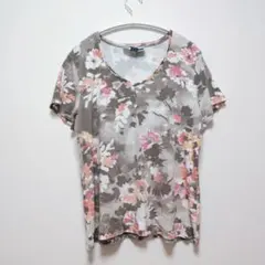 美品⭐ カレンスコット 花柄 カットソー Tシャツ Vネック 半袖 XL