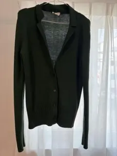 ダークグリーン リブ編みカーディガン Mサイズ