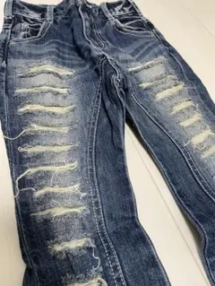 べべ　ダメージ加工 ダークブルーデニムパンツのサムネイル