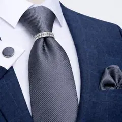 【4点セット】ネクタイペイズリーストライプ結婚式入学式卒業式グレー銀シルバー