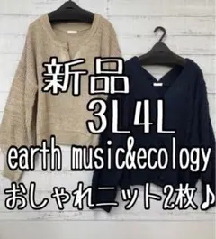 新品☆3L4L♪アース♪earth♪デザインニットを2枚セットで♪☆t536