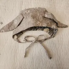 うさぎ ベビー帽子 耳付き帽子 花柄刺繍 レース