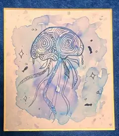 水彩画 クラゲ 原画｜幻想的 ブルー イラスト ハンドメイド　色紙
