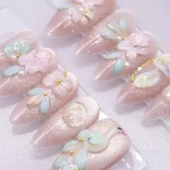 581ネイルチップSサイズ 韓国上品 白鳥 立体フラワー マグネット 鳥　ピンク