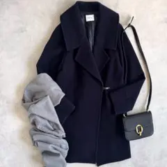 美品▲シップスエニィ SHIPS anyウール ラペル コート ネイビー