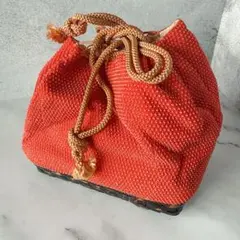 和装巾着 赤 レトロ 竹使用 浴衣 着物 巾着バッグ