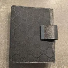 GUCCI ブラックレザー GGキャンバス手帳カバー
