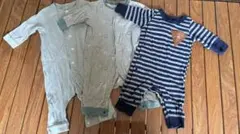 ロンパース 3点セット グレー・ストライプ