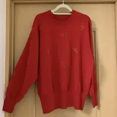 レディースニット・赤・刺繍・F