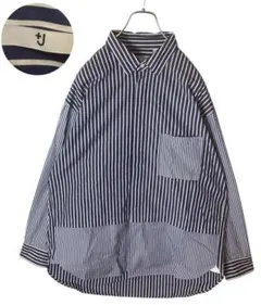 グッドデザイン ブルー系マルチストライプシャツUNIQLO+Jゆったりサイズ