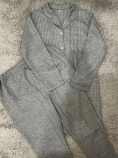 マタニティ パジャマセット グレー ストライプ柄 サイズM-L