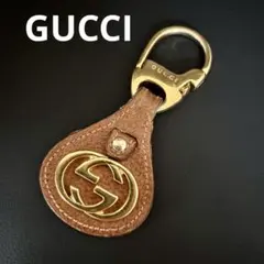 【良品】【グッチ】レザー キーリング キーホルダー インターロッキングG GG