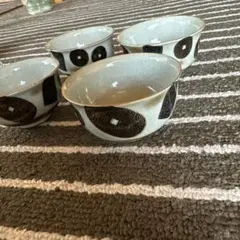 陶器製 湯飲み 3個セット 黒白模様 レトロ　九谷　九谷焼　アンティーク