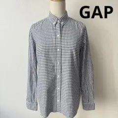 GAP チェック柄　ボタンダウンシャツ 長袖 ネイビー　白　レディース　M