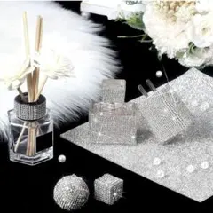 ラインストーン シール 2枚 20cm×12cm 自己粘着 キラキラ シルバー