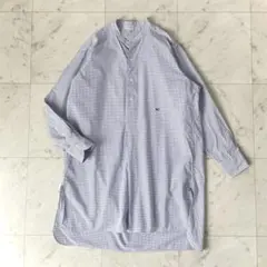 新品】GEVACO ネイビーギンガムチェック長袖シャツワンピース Size38 