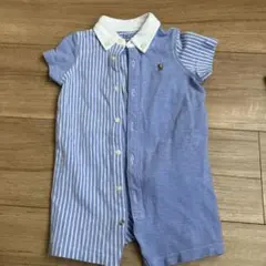 青色ストライプロンパース ラルフローレン　70cm