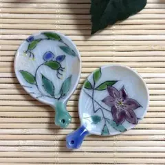未使用保管品✨京焼 清水焼 陵泉 うちわ型 花火 箸置き 単品✨箸置 は