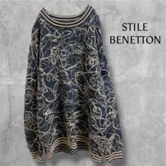 STILE BENETTON ビンテージ 3Dニット カシミヤ混　Ｌサイズのサムネイル