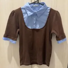 COLZA 重ね着風 半袖ポロシャツ ブラウン