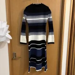 マルチボーダー リブニット ロングワンピース