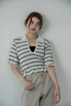 最新作 lawgy u neck frill border knit topsのサムネイル
