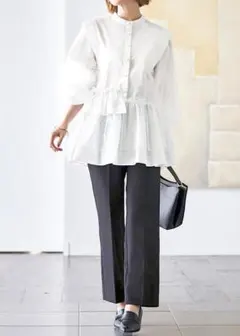 【新品】ルイルエブティック チュールMIXペプラムデザイン シャツブラウス