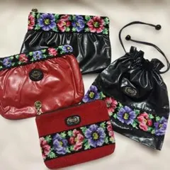 フェイラー　ポーチ4点まとめ売り　黒　赤　花柄　アネモネ　シェニール織り